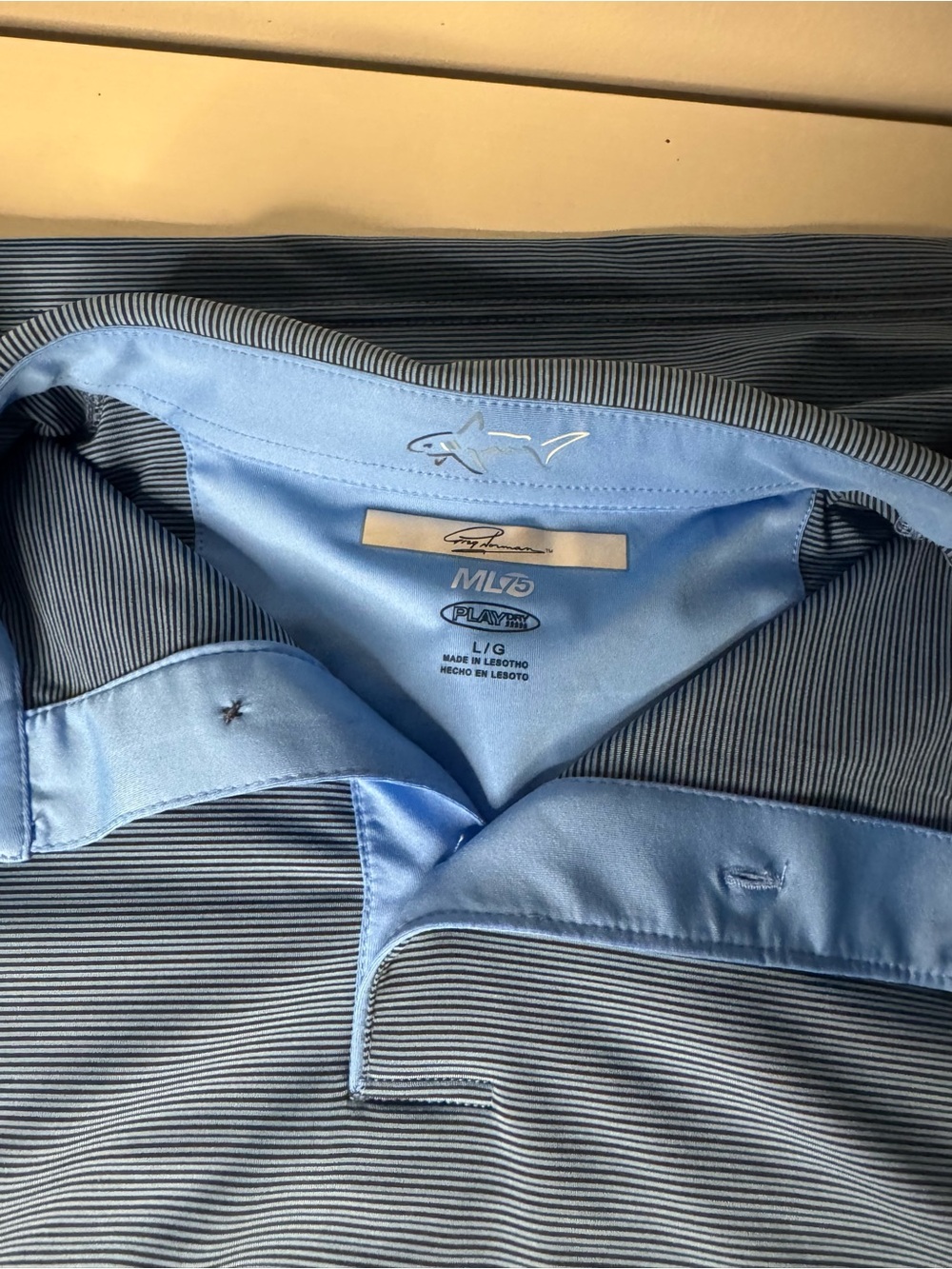 Greg Norman Collection Light Blue and Navy Micro-Stripe Polo